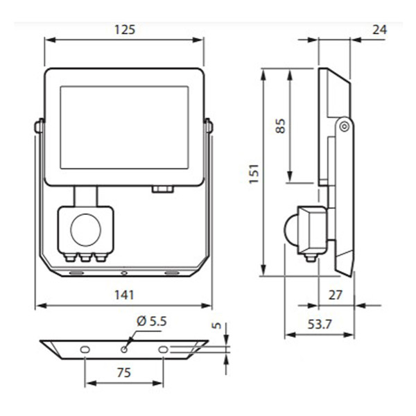 Philips Breedstraler ProjectLine - Zwart - 20W - 1800lm